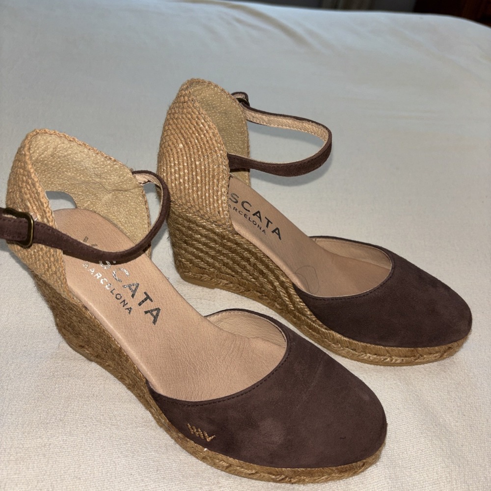 Viscata Barcelona Brown Suede Pubol Espadrille Wedge Sandals EU 38 US 7.5  Boho